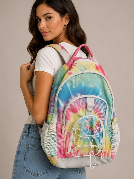 PB Teen Tie Dye Backpack Pastel Rainbow School Travel Book Bag Adjustable main image 13